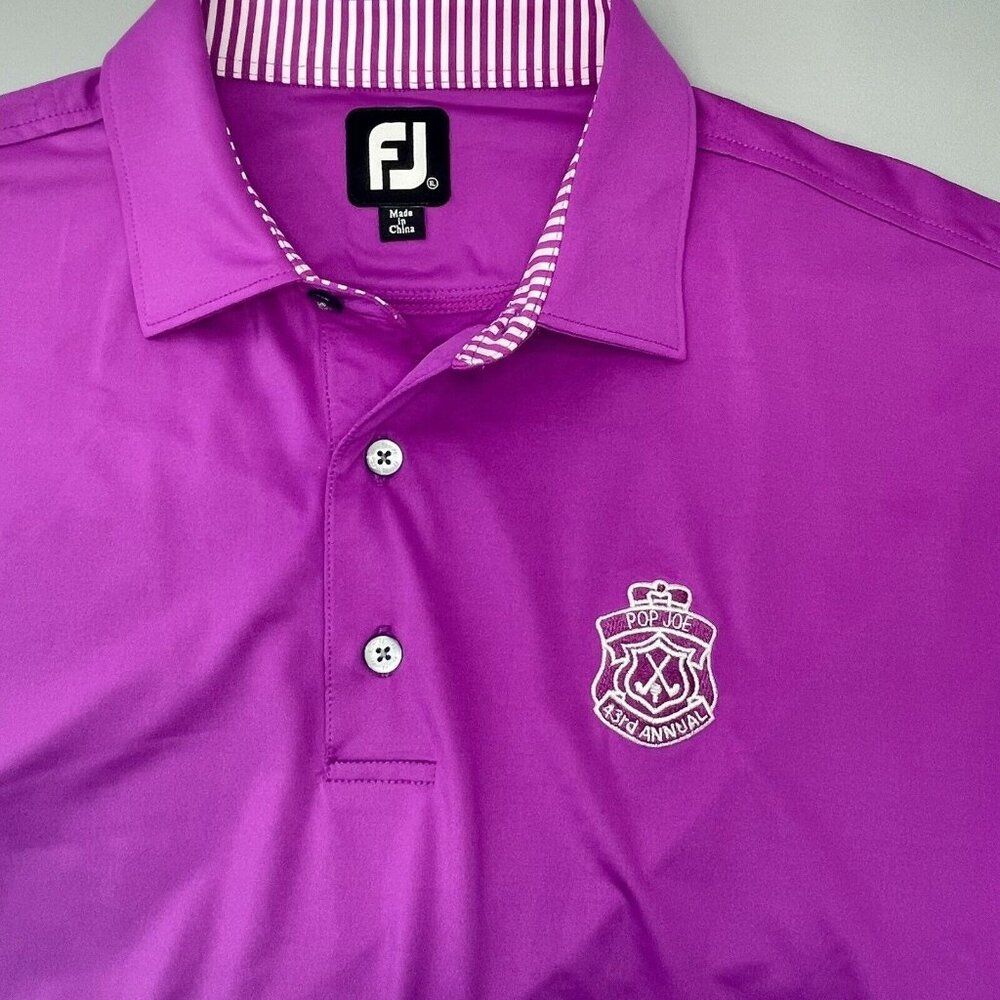 FJ Footjoy Golf Performance Polo Shirt Pop Joe Logo Stretch Purple Mens XL